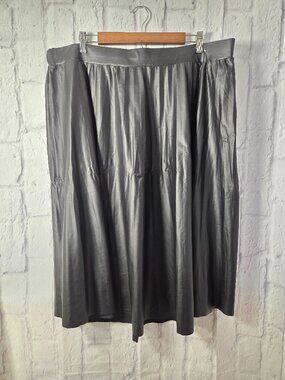 Ashley Blue 2XL Black Faux Leather Lined Pull On Flowy Midi Skirt